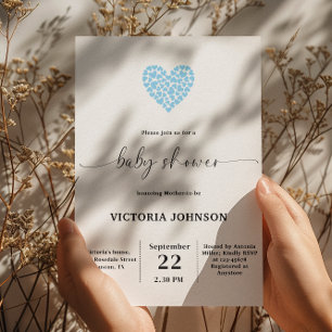 Invitación Elegante Fiesta de Baby Shower Gentle Blue Heart
