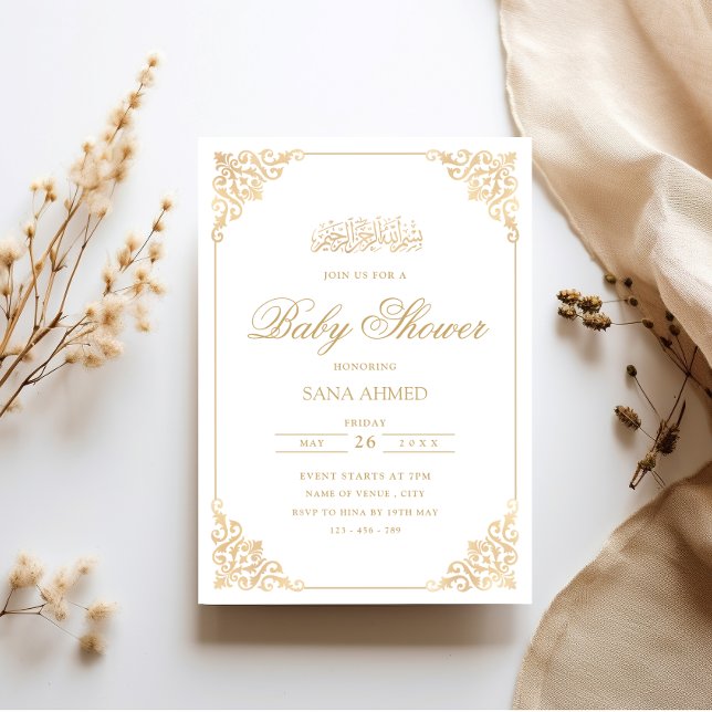 Invitación Elegante Fiesta de Baby Shower musulmán de oro vin (Subido por el creador)