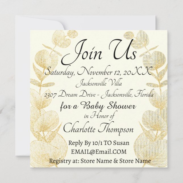Invitación Elegante Fiesta de Baby Shower neutral de género (Anverso)