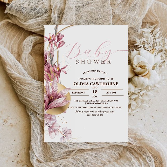 Invitación Elegante Fiesta de Baby Shower Rosa Lilies Girly (Subido por el creador)