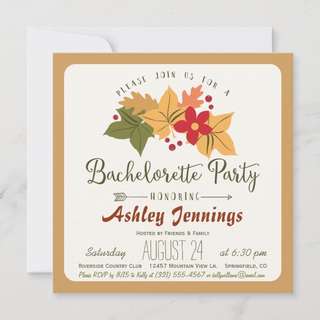 Invitación Elegante Fiesta de Bachelorette de Hojas de Otoño  (Anverso)