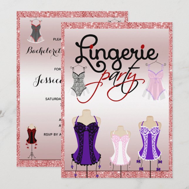 Invitación Elegante Fiesta de Bachelorette Lingerie (Anverso / Reverso)