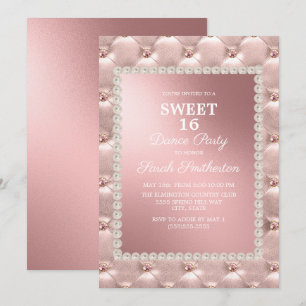 Invitación Elegante fiesta de baile de Sweet 16 en rosa y bla