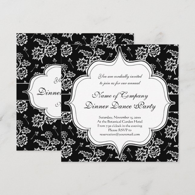 Invitación Elegante fiesta de baile formal de corbata negra (Anverso / Reverso)