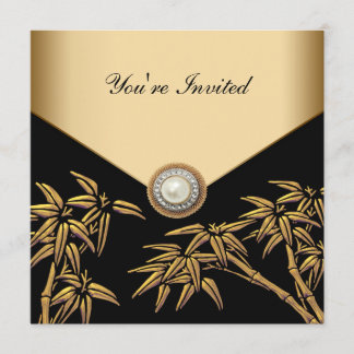 Invitación Elegante fiesta de bambú negro y dorado