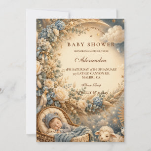 Invitación Elegante Fiesta de Bebé Boho Azul