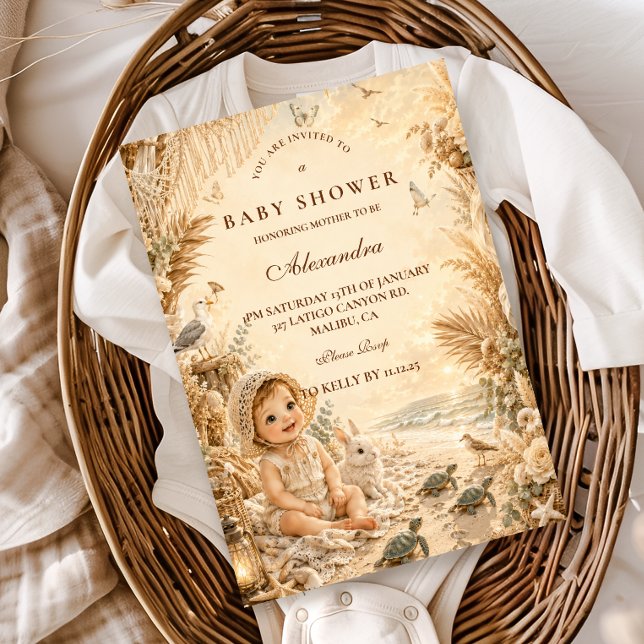 Invitación Elegante Fiesta de Bebé Boho de Playa (Subido por el creador)