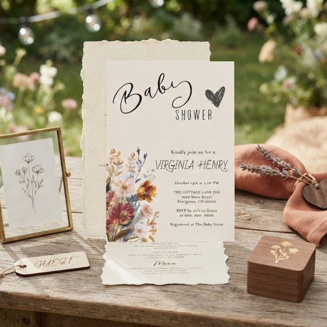 Invitación Elegante Fiesta de Bebé Boho Flores Silvestres (Subido por el creador)