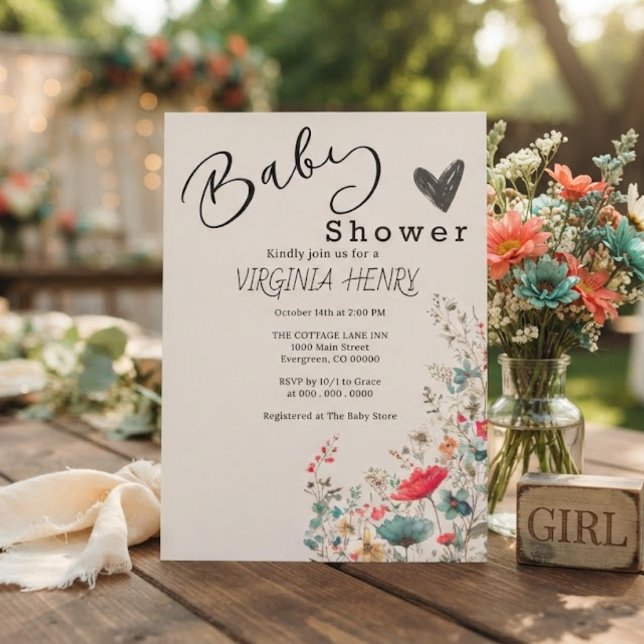 Invitación Elegante Fiesta de Bebé Boho Flores Silvestres (Subido por el creador)