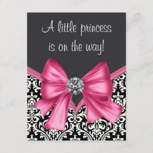 Invitación Elegante Fiesta de Bebé con Damasco Rosa y Negro