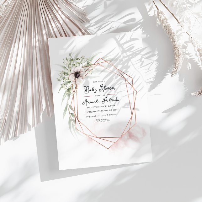 Invitación Elegante Fiesta de Bebé con Flores Geométricas (Elegant Geometric Floral Baby Shower Invitation)