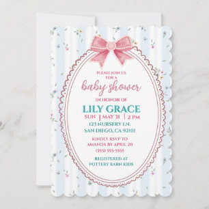 Invitación Elegante Fiesta de Bebé con Flores Rosa y Estilo S