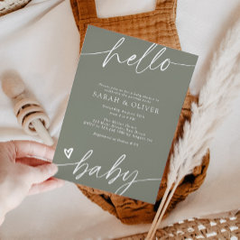 Invitación Elegante Fiesta de Bebé con Letra Moderna Verde