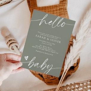 Invitación Elegante Fiesta de Bebé con Letra Moderna Verde