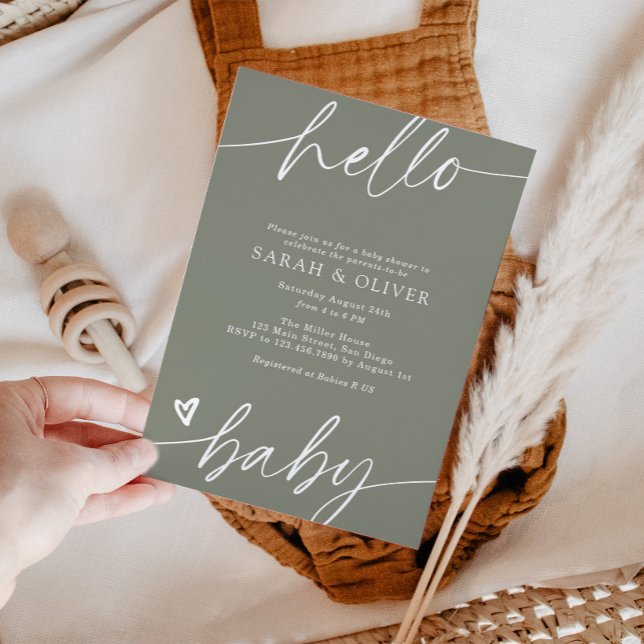 Invitación Elegante Fiesta de Bebé con Letra Moderna Verde (Subido por el creador)