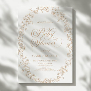 Invitación Elegante Fiesta de Bebé con Rosas Florales Beige e