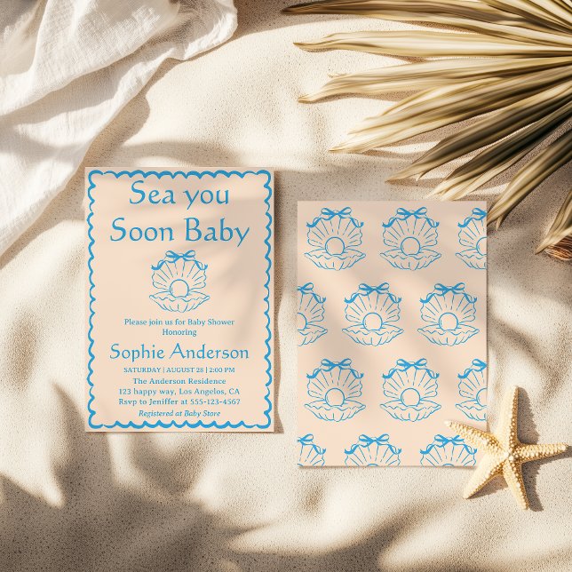 Invitación Elegante Fiesta de Bebé Conchas Marinas Te Vemos P (Subido por el creador)