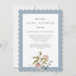 Invitación Elegante Fiesta de Bebé de Acuarela Silvestre Azul