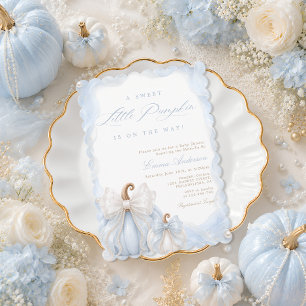 Invitación Elegante fiesta de bebé de calabaza de otoño azul