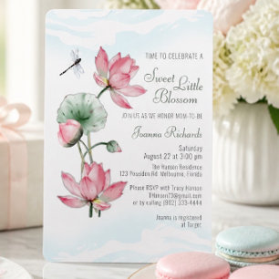 Invitación Elegante Fiesta de Bebé de Flor de Loto en Acuarel