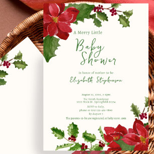 Invitación Elegante Fiesta de Bebé de Floral Navideño