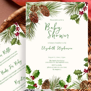 Invitación Elegante Fiesta de Bebé de Greenery Invernal a Dob