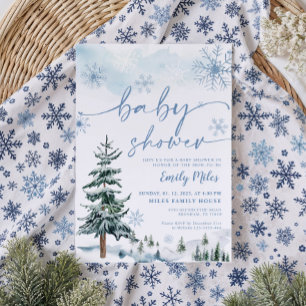 Invitación Elegante Fiesta de Bebé de Invierno Azul