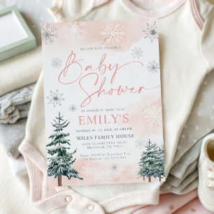 Invitación Elegante Fiesta de Bebé de Invierno Rosa