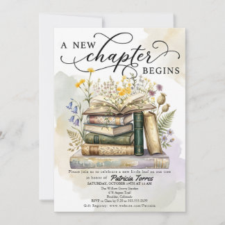 Invitación Elegante Fiesta de Bebé de Libro y Floral Un Nuevo