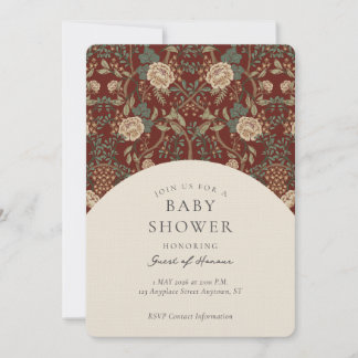 Invitación Elegante Fiesta de Bebé Floral Damask Vintage