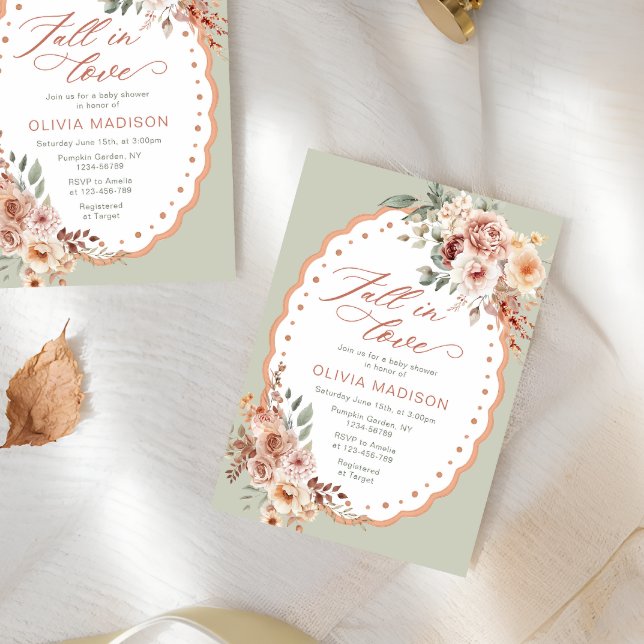 Invitación Elegante fiesta de bebé floral de otoño enamorada (Subido por el creador)