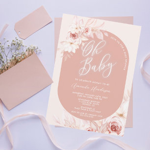 Invitación Elegante Fiesta de Bebé Floral Oh Baby Blush