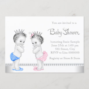 Invitación Elegante Fiesta de Bebé Gemelos Rosa y Azul