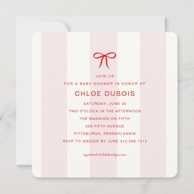 Invitación Elegante Fiesta de Bebé Moderna Coquette Rosa  (Anverso)