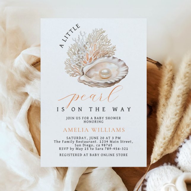Invitación Elegante Fiesta de Bebé Perla Costera Beige (Subido por el creador)