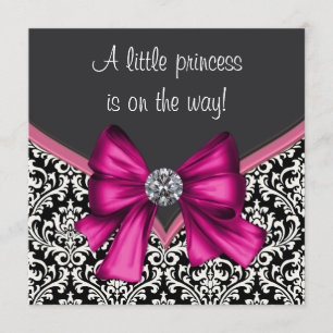Invitación Elegante Fiesta de Bebé Princesa Rosa Caliente Neg