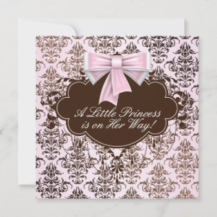 Invitación Elegante Fiesta de Bebé Princesa Rosa y Marrón
