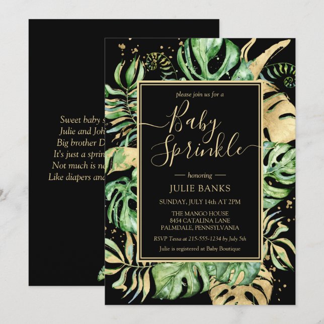 Invitación Elegante Fiesta de Bienvenida de Bebé Tropical sin (Anverso / Reverso)
