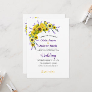 Invitación Elegante fiesta de boda de girasoles y lavanda vin