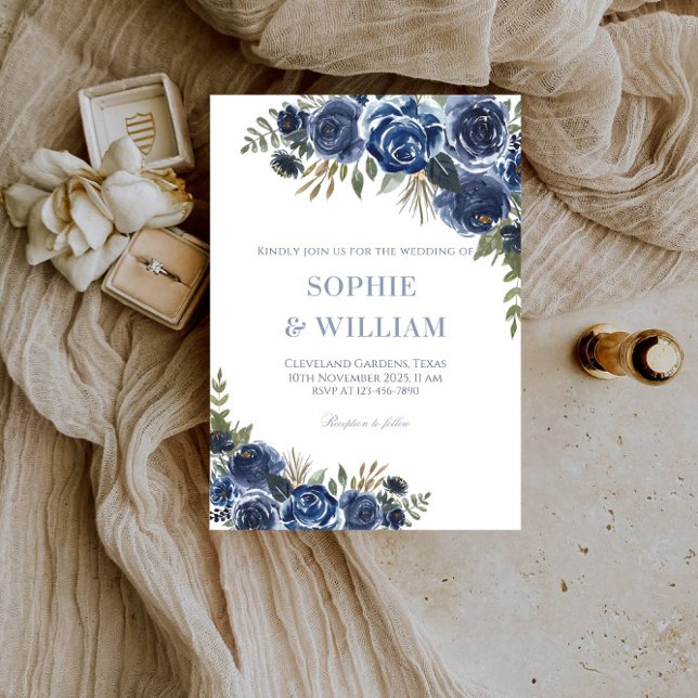 Invitación Elegante fiesta de boda negra y azul Rosa (Subido por el creador)