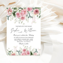 Invitación Elegante fiesta de bodas de rosas rosadas