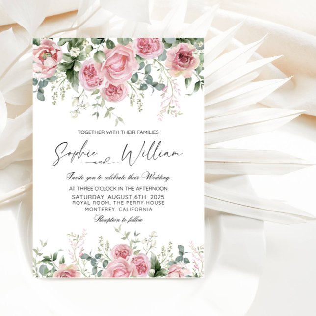 Invitación Elegante fiesta de bodas de rosas rosadas (Subido por el creador)
