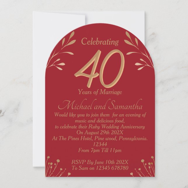 Invitación Elegante fiesta de bodas de rubí 40º aniversario (Anverso)