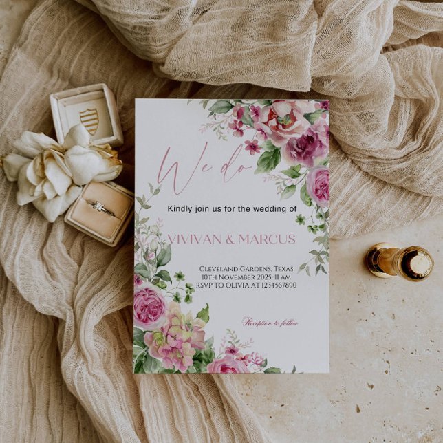 Invitación Elegante fiesta de bodas floral "Lo hacemos" (Subido por el creador)