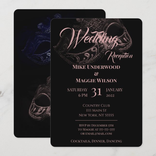 Invitación Elegante fiesta de bodas nocturnas (Anverso / Reverso)