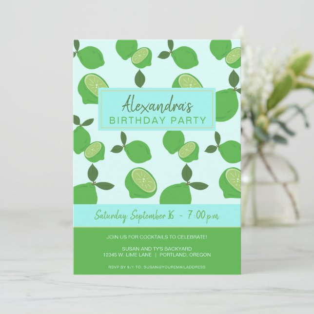 Invitación Elegante Fiesta de cal verde (Anverso de pie)