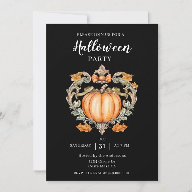 Invitación Elegante fiesta de calabaza de Halloween (Anverso)