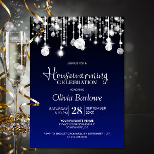 Invitación Elegante Fiesta de Calentamiento de Casa Azul