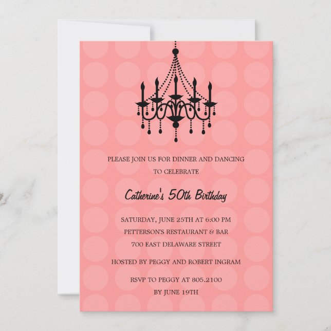 Invitación Elegante fiesta de candelabros - Rosa (Anverso)