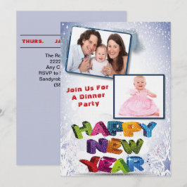 Invitación Elegante fiesta de cena de Año Nuevo con dos fotos